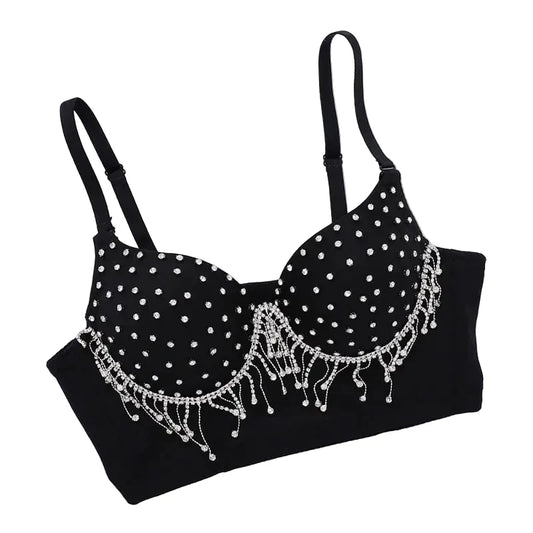 Rhinestone Fringe Embellished Showgirl Bra