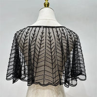 Sparkly Sequin & Beaded Leaf Mesh Capelet Evening Shawl Bolero Jacket
