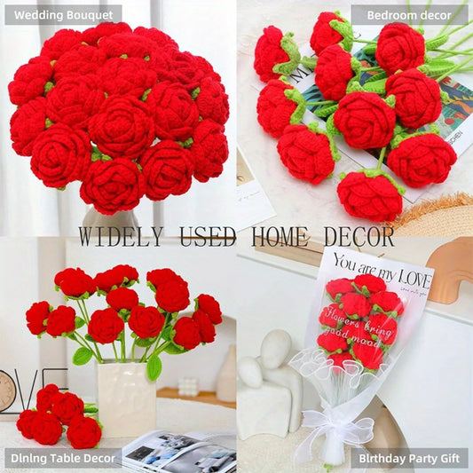 10Pcs Artificial Flower Roses Handmade Roses Home Decoration, Valentine's Day, Mother's Day, Birthday, Wedding Gifts