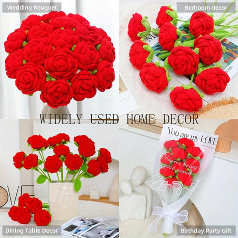 10Pcs Artificial Flower Roses Handmade Roses Home Decoration, Valentine's Day, Mother's Day, Birthday, Wedding Gifts