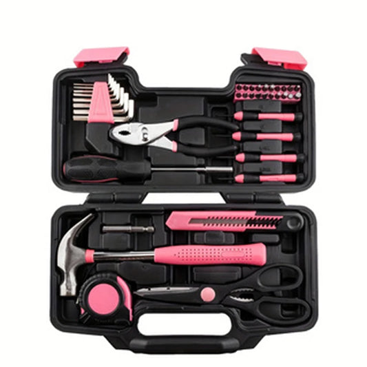 39-Piece All Purpose Household Pink Tool Kit for Girls, Ladies and Women - includes All Essential Tools for Home, Garage, Office and College Dormitory Use