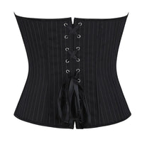 Black Striped Overbust Corset Top Zipper Front Lace-Up Bustier Body Shaper