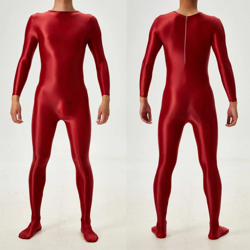 Candy Color Oil Glossy Full-Body Shaping Bodysuit Satin Smooth Leotard