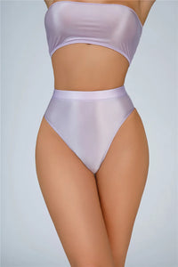 High-Waist Oil Glossy Sheer G-String Thong Satin Smooth Seamless Briefs