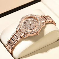 Women's Rose Gold Crystal Bracelet Watch Quartz Luxury
