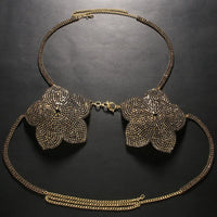 Crystal Flower Bust Chain Bra – Luxury Rhinestone Harness Top & Statement Lingerie for Raves, Festivals & Nightclub Events