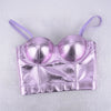 Purple Metallic PU Leather Bustier Corset Crop Top High Street Bralette