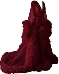 Voluminous Illusion Tulle Ruffle Long Robe Dressing Gown