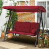 Outdoor Patio Swing Chair for Adults 3 Seat Porch Swings with Adjustable Canopy Outside Swing Bench with Burgundy Removable