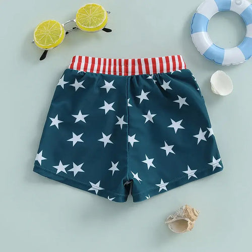 Lioraitiin Toddler Baby Boys Beach Shorts Kids Independence Day Drawstring Star Print Swim Trunks