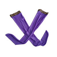 Satin Smooth Oil Shiny Thigh-High Stockings Leopard Print Trim Glossy Tights