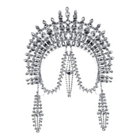 Exaggerated Rhinestone Tassel Crown Headpiece