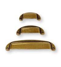 Drawer Cup Pull "Capri" in Antique Brass - Brass Cabinet Hardware Euro • Knobs