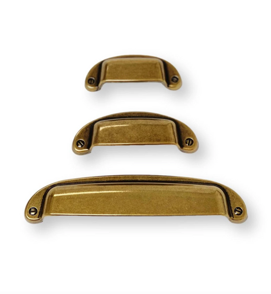 Drawer Cup Pull "Capri" in Antique Brass - Brass Cabinet Hardware Euro • Knobs