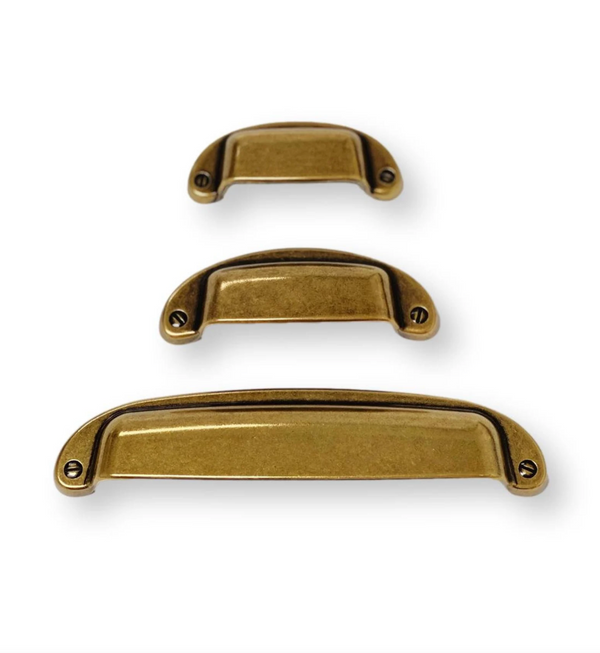 Drawer Cup Pull "Capri" in Antique Brass - Brass Cabinet Hardware Euro • Knobs