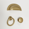Capri Brushed Gold Cup Drawer Pull, Ring Pull or Round Cabinet Knob Euro • Knobs
