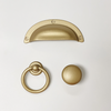 Capri Brushed Gold Cup Drawer Pull, Ring Pull or Round Cabinet Knob Euro • Knobs