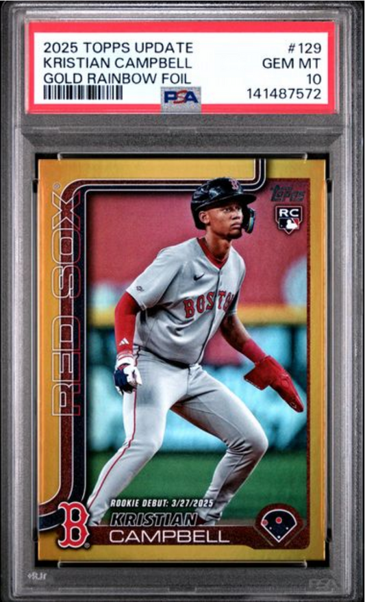 Graded 2025 Topps Update Kristian Campbell #129 Gold Rainbow Foil /50 Rookie RC Baseball Card PSA 10 Gem Mint