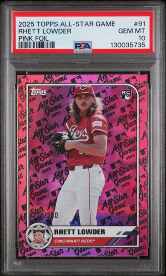 Graded 2025 Topps All Star Game Rhett Lowder #91 Pink Foil /250 Rookie RC Baseball Card PSA 10 Gem Mint