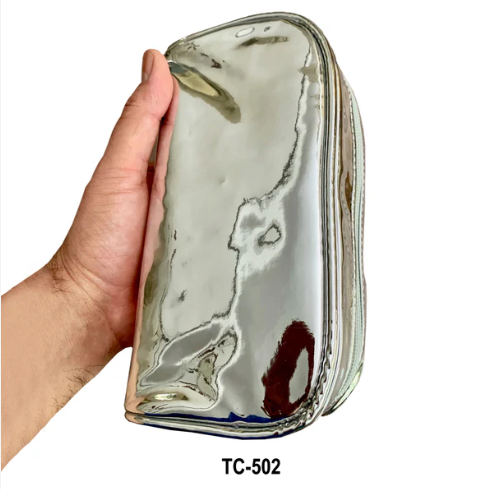 Kingsley Silver Metal Travel Cosmetic Makeup Organizer Bag TC-502