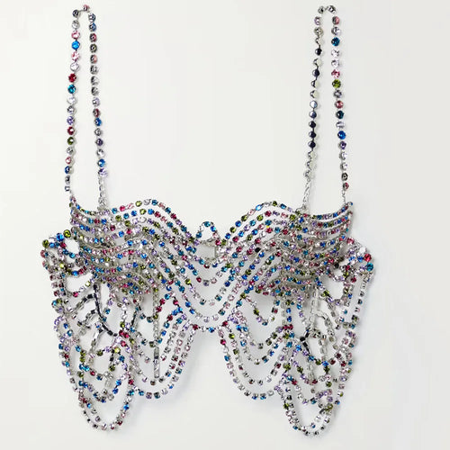 Multicolored Rhinestone Bralette Chest Chain