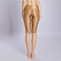 Women's Oil Glossy Sheer High-Waist Shaping Shorts Satin Smooth Leggings