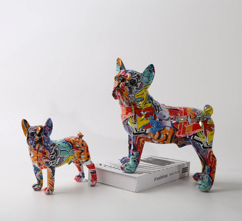 Nordic Art Painting Graffiti L/S French Bulldog Creative Resin Crafts Home Decoration Wine Cabinet Office Decor Resin Crafts