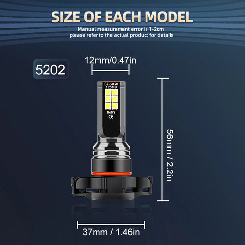 9005/HB3 9006/HB4 H11 5202 Fog Bulbs 27000LM 160W Power Headlights 6000K White 12 PCS LED Chips GOOD HEAT DISSIPATION 2PCS