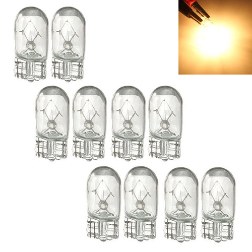 10pcs Car T10 Halogen Bulbs - 3W 194 158 Wedges 12V White Auto Lamp Set