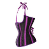 Gothic Striped Satin Halter Underbust Corset Vest 12 Spiral Steel Bones Bustier