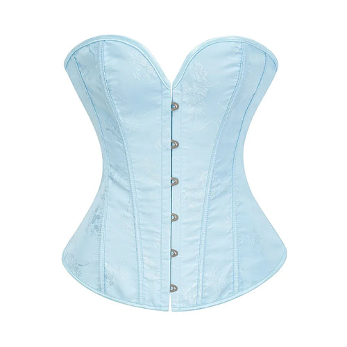 Victorian Floral Jacquard Overbust Corset Front Busk Lace-Up Bustier Top