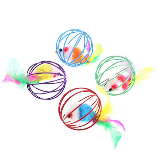 1 Pcs Cat Toy Stick Feather Wand with Bell Mouse Cage Toys Plastic Artificial Colorful Cat Teaser Toy Pet Supplies Random Color Hollow Balls with Feather Tail Kitten Chase Pounce Toy Cat Feather Toy