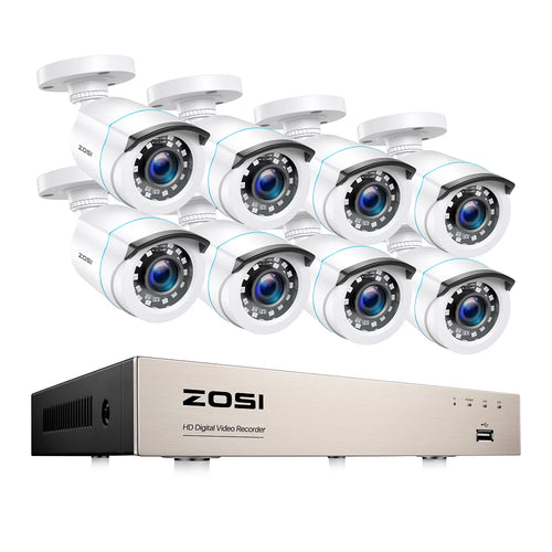 ZOSI 2MP Home Wired Security System H.265+ 8CH DVR 4/8pcs 1080p Night Vision Outdoor Waterproof Video Surveillance Camera Kits