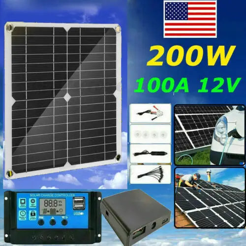 200W Solar Panel Kit 12V Battery Charger 100A with Controller For Home Outdoor