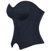 Black Striped Overbust Corset Top Zipper Front Lace-Up Bustier Body Shaper