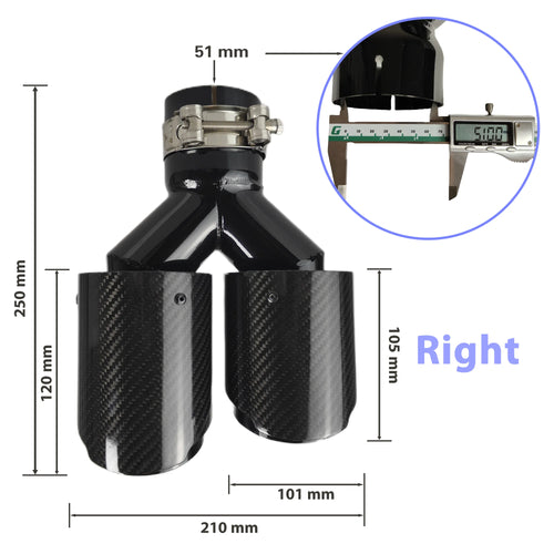 1 Pcs Universal Car Carbon Fibre Tail Throat Silencer Length Black Y-Shaped Double Out Twill Glossy Exhaust Muffler Tip