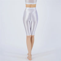 Oil Glossy High-Stretch Knee-Length Shorts Satin Shine Performance Biker Shorts