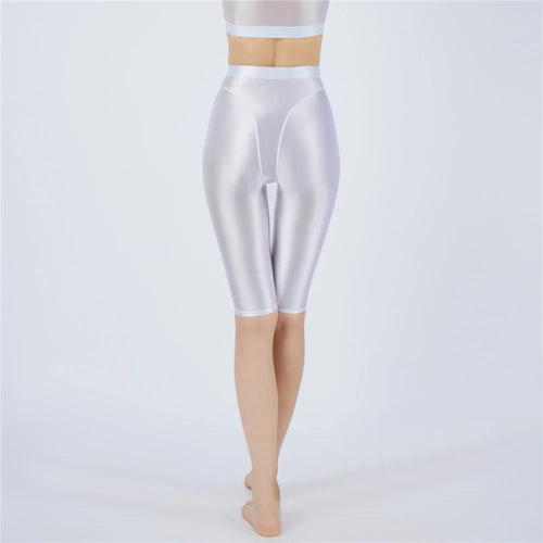 Oil Glossy High-Stretch Knee-Length Shorts Satin Shine Performance Biker Shorts