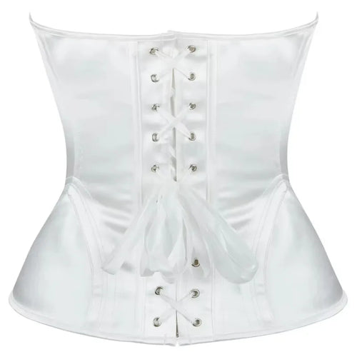 Overbust Corset Bustier Top Built-In Bra Cup Lace-Up Waist Cincher