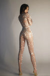 Geometric Rhinestone Illusion Bodysuit