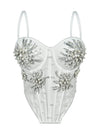 Pearl & Sequin Embroidered Floral Bustier Corset Top Asymmetric Camisole Bralette