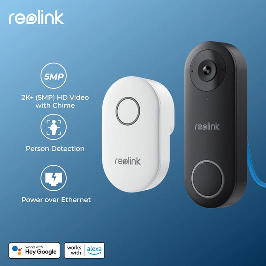 Reolink 2K+ WiFi Video Doorbell Smart Outdoor Home Video Intercom Human Detection Wired PoE Door Bell with Chime Support Alexa