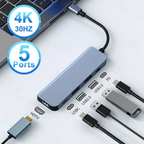 5 in 1 USB C HUB with 4k30Hz docking station USB-C to HDTV-Compatible converter Thunderbolt 3/4 splitter HUB laptop hub