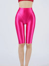 Oil Glossy High-Stretch Knee-Length Shorts Satin Shine Performance Biker Shorts