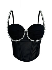 Pearl & Rhinestone Embroidered Bustier Corset Crop Top High Street Bralette