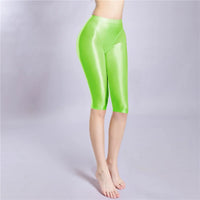 Women's Oil Glossy Sheer High-Waist Shaping Shorts Satin Smooth Leggings