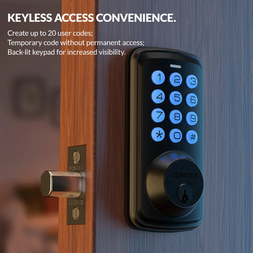 ZOMOSS Smart Keypad Door Lock,Digital Code Keyless Entry With Anti-Peeking Password, Auto Lock, And Easy Installation
