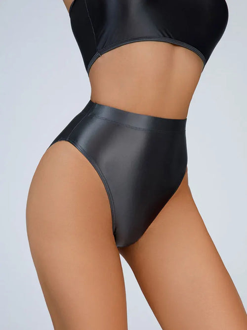 High-Waist Oil Glossy Sheer G-String Thong Satin Smooth Seamless Briefs