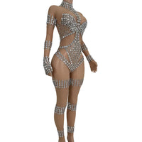 Crystal Cutout Illusion Performance Bodysuit