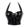 Black Shiny PU Leather Halter Corset Crop Top Push-Up Bustier Gothic Bra